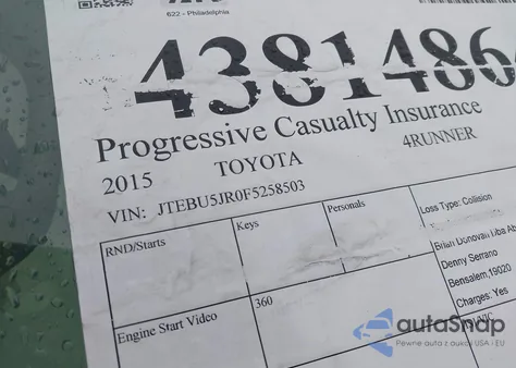 2015 Toyota 4Runner Limited из США, поврежденный, VIN JTEBU5JR0F5258503